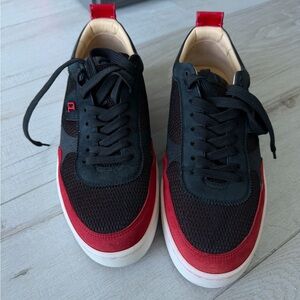 Christian Louboutin Happyrui Sneakers in Black Mesh and Red Suede